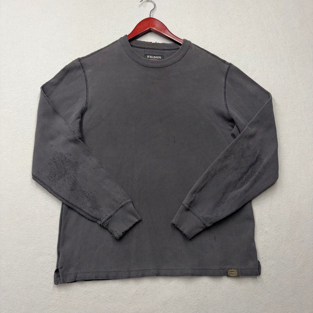 Filson Thermal Knit Shirt Mens M Gray Long Sleeve Distressed Vintage Look Faded